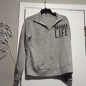 Gray 'Mama Life' Quarter-Zip Sweatshirt